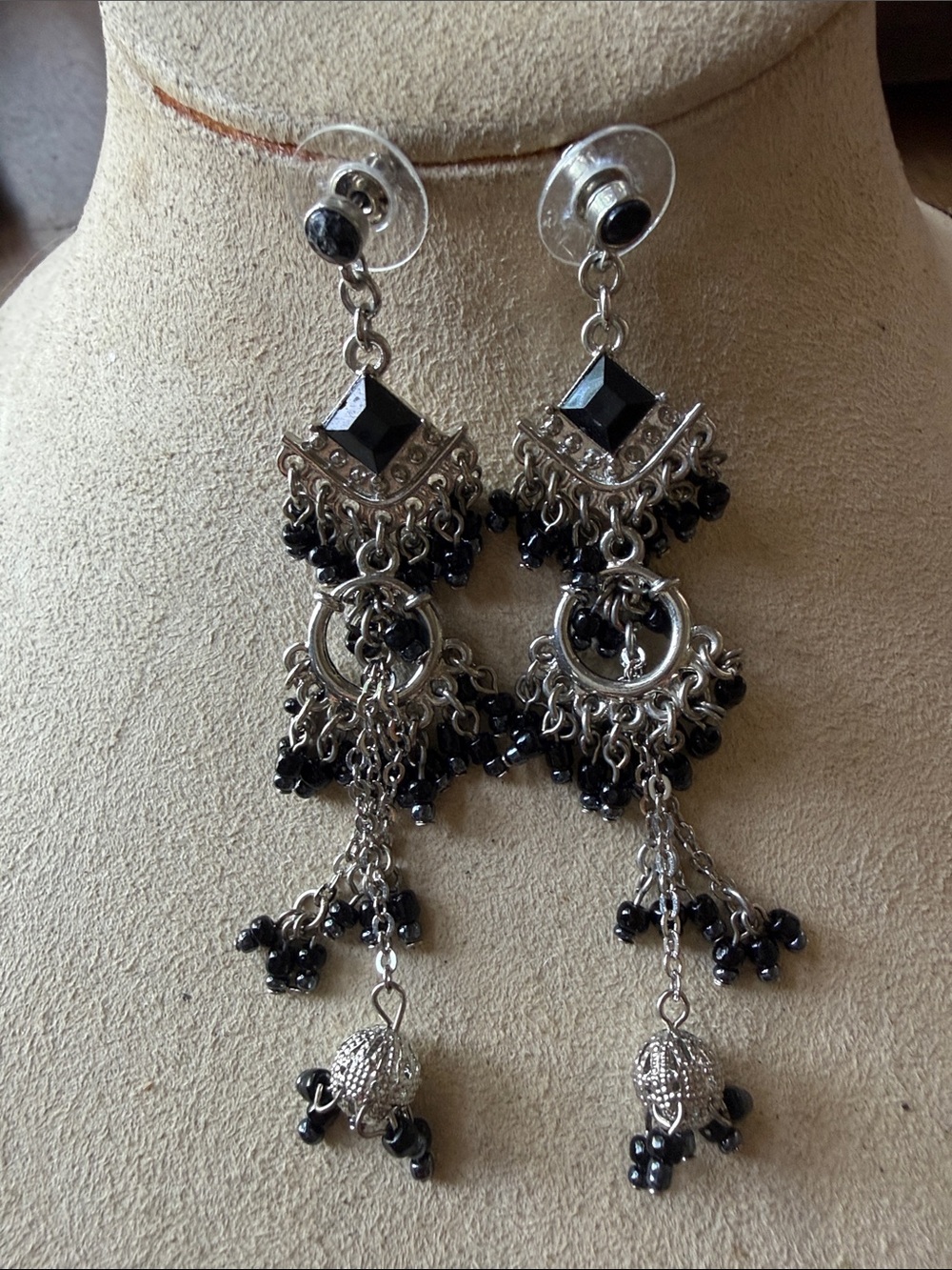 Forth & Towne Silver-tone Black Dangle Chandelier Earrings!